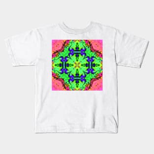 Psychedelic Kaleidoscope Square Green Blue and Pink Kids T-Shirt